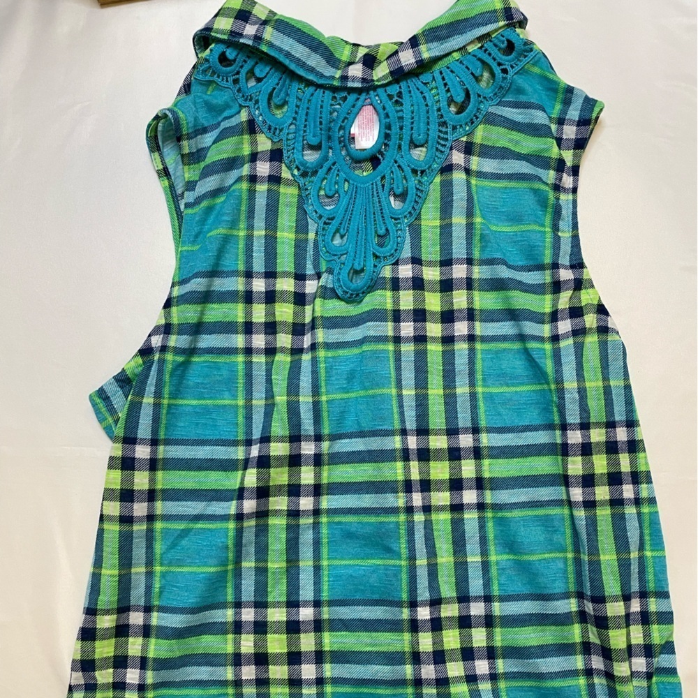 No Boundaries size XL blue and green plaid button up tankl top - Picture 4 of 5